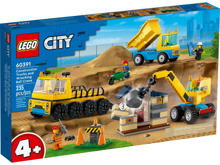 Construction Trucks and Wrecking Ball Crane - City Vehicles 4+ (60391)