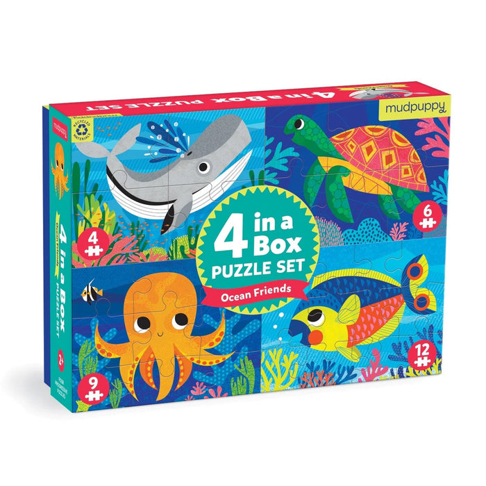 MUD - Ocean Friends 4-in-a-Box Puzzle Set (4, 6, 9, 12pc)