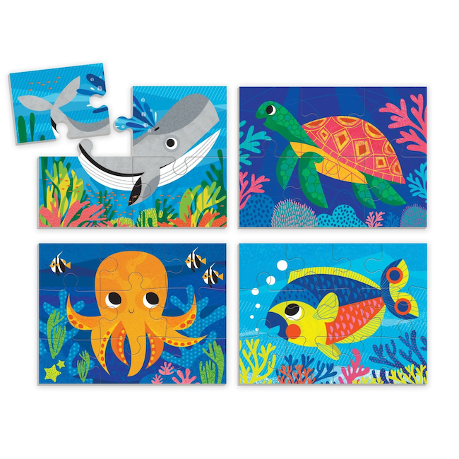 MUD - Ocean Friends 4-in-a-Box Puzzle Set (4, 6, 9, 12pc)